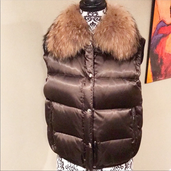 Andrew Marc Fur Collar Down Vest Bronze Brown Coat - Picture 3 of 6